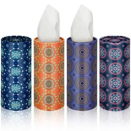 Geyoga 4 Pack Car Tissues Holder with Facial Tissues Cylinder Round Travel Wipes Tubes Box Container for Car Cup Holder Home Bathroom Office(Datura)