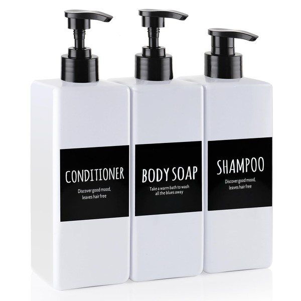 DEROANBOTT Set of 3 Shampoo and Conditioner Containers, Reusable Bathroom