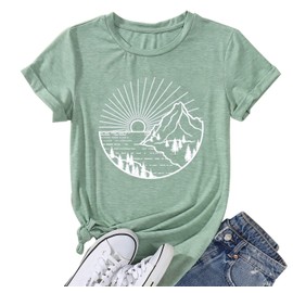 Sunshine Vacation Country Music Kindness Teacher Inspirational Blessed Funny Sarcasm Humor Sarcastic Sayings Cute Casual Loose Letter Print Graphic T Shirt for Women-XXL (Light Green)