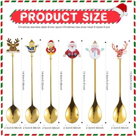 6 Pcs Christmas Coffee Spoons,Gold Stainless Steel Christmas Tea Spoons Santa elk Snowman Christmas Spoons for Coffee Dessert Party Table Decorations