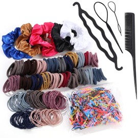 200 Ligas Gruesas/Fino para Cabello, 1000 Mini Bandas de Goma, 5 Círculos de Cabello Satinado, Juego de 4 Herramientas para Peinar, Ldeal para Mujeres y Niños (A)