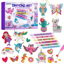 Diamond Art Kits for Kids Including 6 Diamond Painting Bracelets, 4 Diamond Art Keychains and Colorful gem Stickers, Fun Gem Painting Kits, Perfect Crafts Kits for Girls Aged 4-12