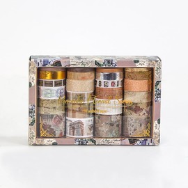 MSLSOZ Washi Tape Set - 24 Vintage Decorative Tapes with Unique Patterns, 5 Sizes (1 Gold & 1 Silver Foil) - Ideal for Scrapbooking, Journaling, DIY & Gifts