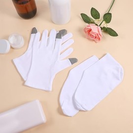 4 pares de calcetines hidratantes de algodón blanco para la noche para pies secos, loción de humedad de algodón para dormir durante la noche, calcetin