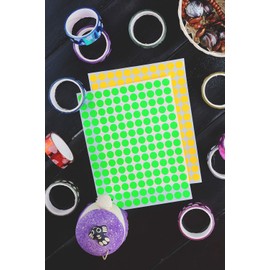 Round Neon Colour Code Labels 3/8" (1cm) 10mm Circular Dot Stickers - Green Fluorescent Colors Dots Label - Three Eights inch Full Sheet 2100 Pack