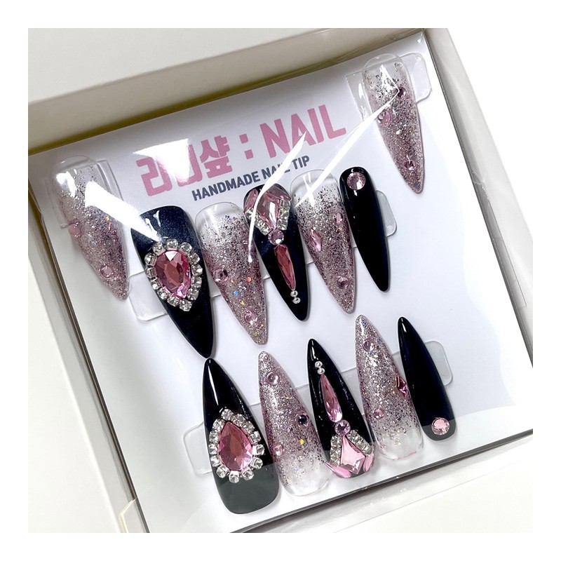 Queen of Pink Full Stone Handmade Nail Tips - White