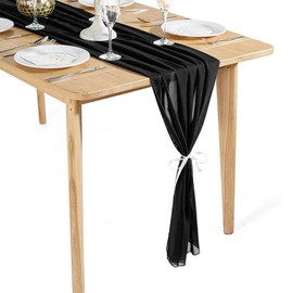 Time to Sparkle 2PCS 10FT Chiffon Table Runner Wedding Decor 28x120 inches Gauze Table Runner Rustic Sheer Table Decor for Romantic Bridal Shower Baby Shower Birthday Party Black
