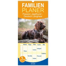 Family Planner 2026 - Passion Hunting Dog - German Longhair with 5 Columns (Wall Calendar, 21 cm x 45 cm) CALVENDO