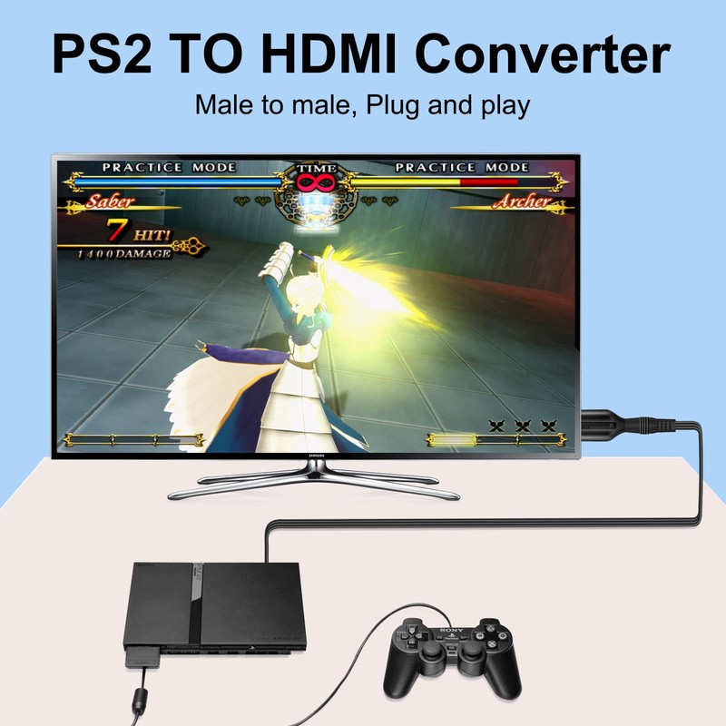 Wiistar PS2 to HDMI Converter Adapter PS2 HDMI Cable 1m/3.2ft