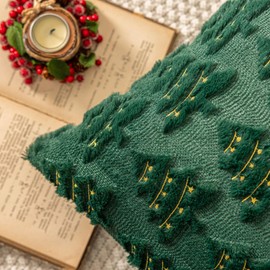 SINYASAN Green 12"x20" Christmas Tree Throw Pillow Covers with Light Strip Shaped for Farmhouse Home Faux Fur Decorative Pillow Covers Holiday Decor for Couch Sofa Bed Soft Fuzzy Cushion Covers