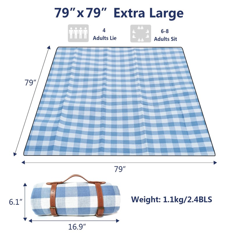 Campsuper 79”x79” Picnic Blanket Extra Large, Waterproof and Foldable Beach