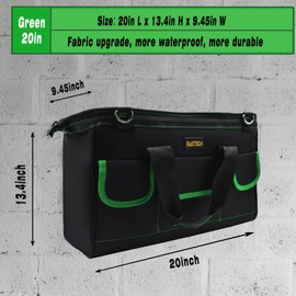 FASTECH 20 Inch Tool Bag With Comfortable Shoulder Straps, Waterproof Wide Mouth Tool Kit, Tool Storage Package For Men/Women (20IN Green)