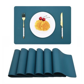 Vinjiasin Placemats for Dining Table Set of 6 Teal Blue Waterproof Washable Place Mats Heat Resistant Reversible Sturdy Leather Table Mats Easy to Clean Placemats for Indoor Outdoor