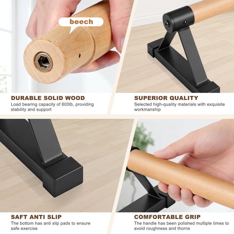 EVERYMATE Wood Push Up Bars Parallettes Bars with Rubber Feet,