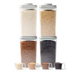 Tourdeus 4-Pack 4L Large Rice Container Pop Top Containers– BPA-Free Flour Canisters Air Tight Rice Storage Container with Lids & Measuring Cups