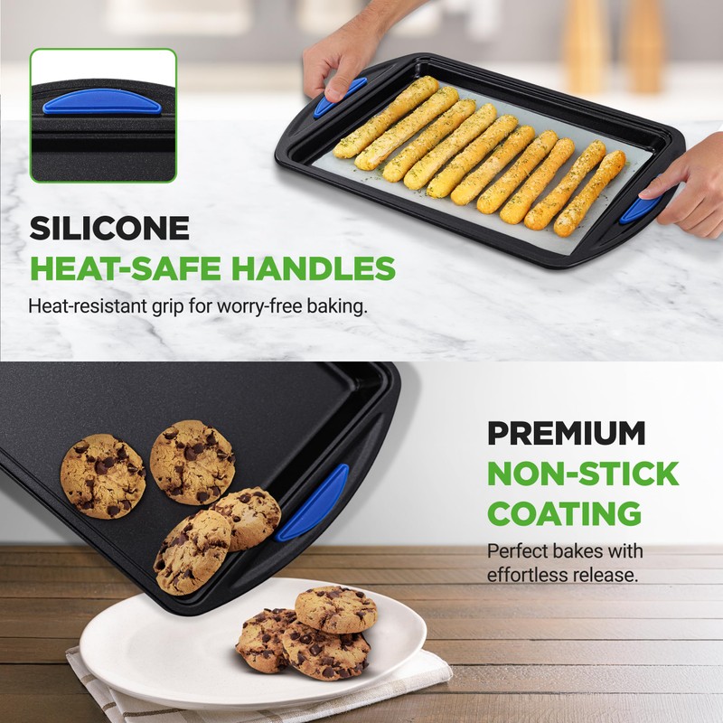 NutriChef 3-Piece Nonstick Cookie Sheets for Baking – Carbon Steel