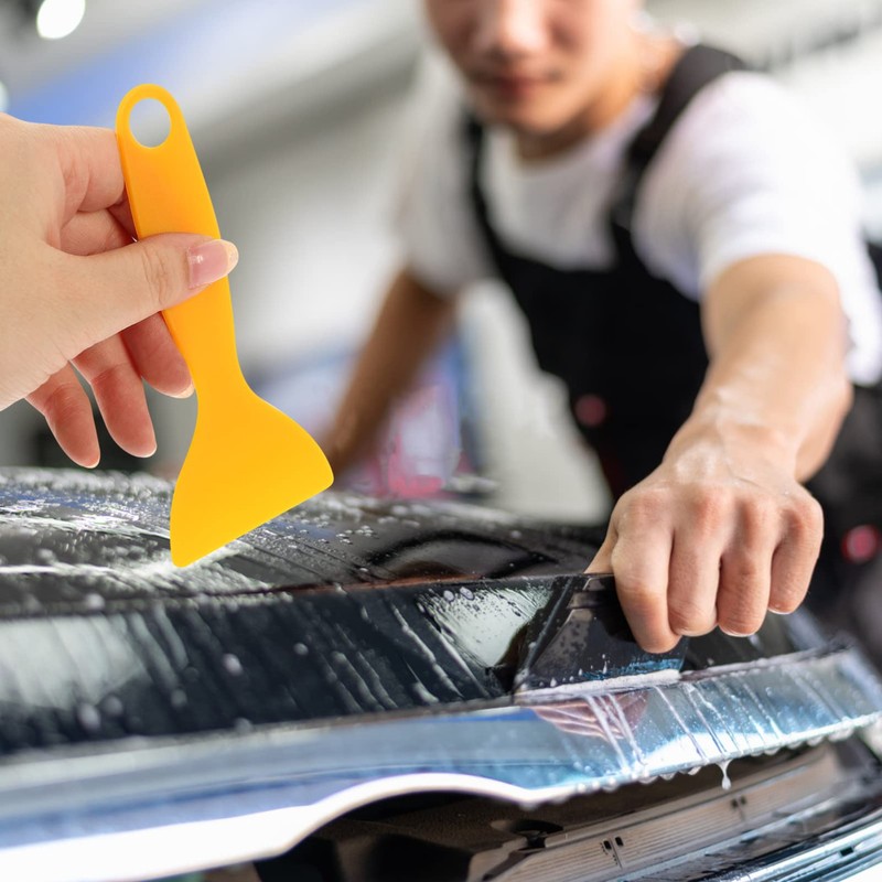 TEHAUX 25pcs Plastic Scraper, Portable Yellow Plastic Putty, Car Film