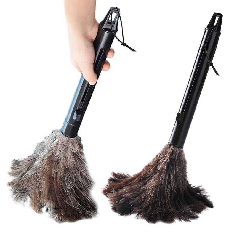 2pcs Feather Duster, Retractable Handle Fluffy and Natural Feather Duster