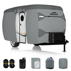 Travel Trailer Cover, 7 Layers Fiberglass Camper RV Cover (Fits 11' - 13' Trailers), Tear Resistant Waterproof Motohome Trailer Cover for Trailer with RV Awning