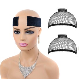 Raixleb Hair Net Lace Headband for Wig Headband Wig Grip Adjustable Headband Good Elasticity Comfortable and Soft Wig Band 2 Hair Net Non-Slip for Women Black
