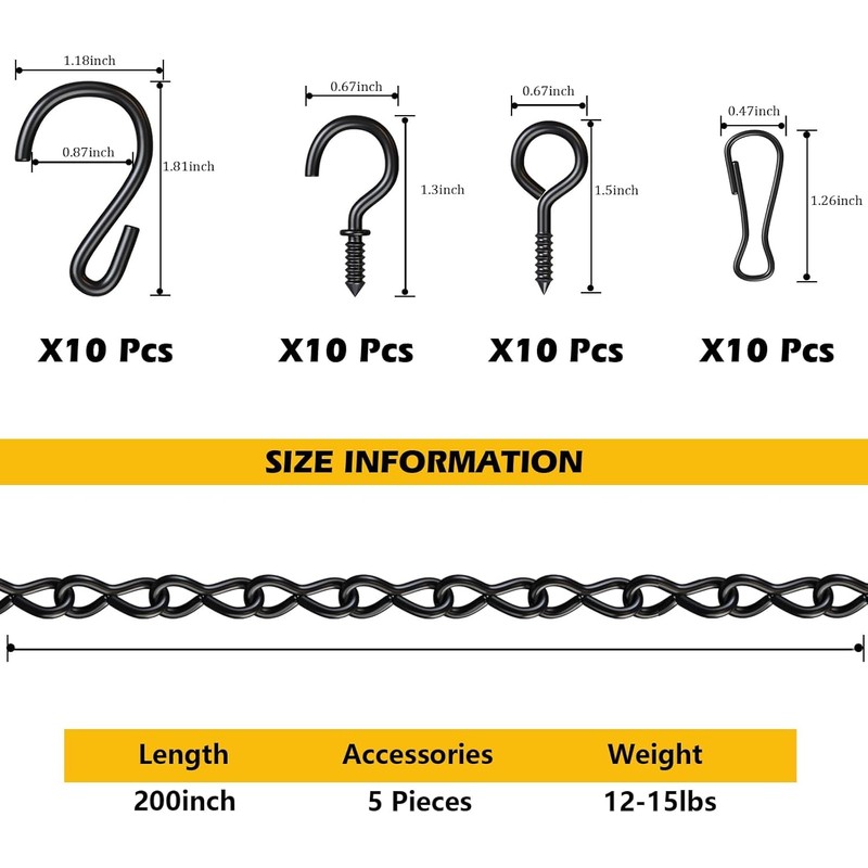 joonnair 5 m DIY Metal Hanging Chain with 10 Eye