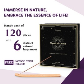 Varonite Mystical Guide Incense Sticks Variety Pack of 6 (120 Insence-sticks) with Holder: Patchouli, Lavender, Sandalwood, Cinnamon, Lemongrass, Sage Inscents-sticks, Organic Incense Sticks Non toxic