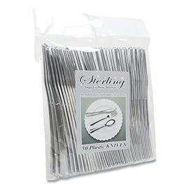 Tablemate Sterling Heavy-Duty Plastic Cutlery, Knives, Silver, 50/pack