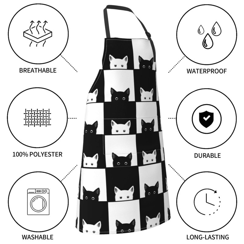 Oplp Black White Cat Waterproof Apron Cooking Kitchen Apron Unisex