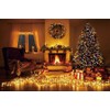 OFILA Merry Christmas Backdrop 10x8ft Fireplace Photography Background Gifts Lights