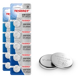 Tenergy CR1620 3V Lithium Button Cell Battery, for Car Keys, Watches, Calculators, Remote Controls, 10 Count