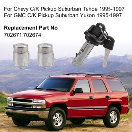 TECTICO Ignition Lock Cylinder and Door Lock Set with Keys Compatible with Chevy GMC C/K Series Trucks Tahoe Yukon Suburban 1995 1996 1997 Models OEM Replacement,Replace #702671 702674