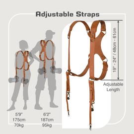 4J LEDR Dual Camera Harness,Leather Camera Strap for Two-Cameras,Camera Harness for Photographers,Camera Shoulder Strap,Camera Body Harness for Men&Women,Multi Camera Gear for DSLR/SLR Strap,Tan