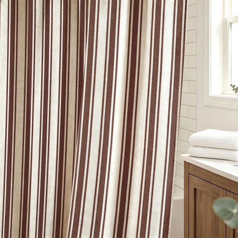 WOUVMA Brown Striped Shower Curtain Neutral