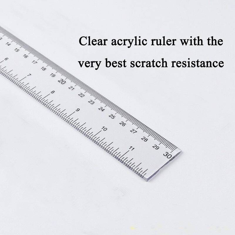 2 Pack Plastic Ruler Straight Ruler Clear See Through Measuring