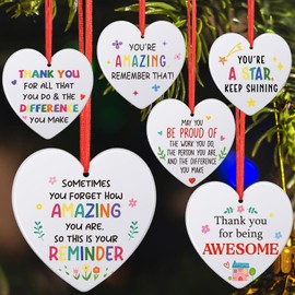 Namalu 6 Pcs Thank You Gifts Acrylic Pendant, Appreciation Gifts for Coworker Teacher Employee, Thank You Hanging Ornaments, Inspirational Gifts for Colleagues Nurses(Heart,Bright Pattern)