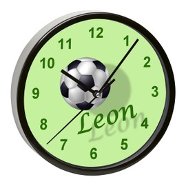 CreaDesign, WU-31-1020 Football Wall Clock for Children's Room, Silent Movement without Ticking, Customisable with Name, Black Frame, Diameter 19.5 cm