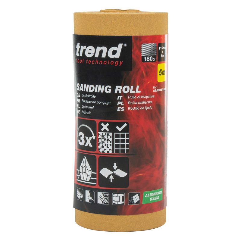 Trend Aluminium Oxide Sanding Roll, 180 Grit, 115mm Wide x