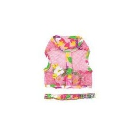DOGGIE DESIGN Cool Mesh Dog Harness with Leash Pink Hawaiian Floral