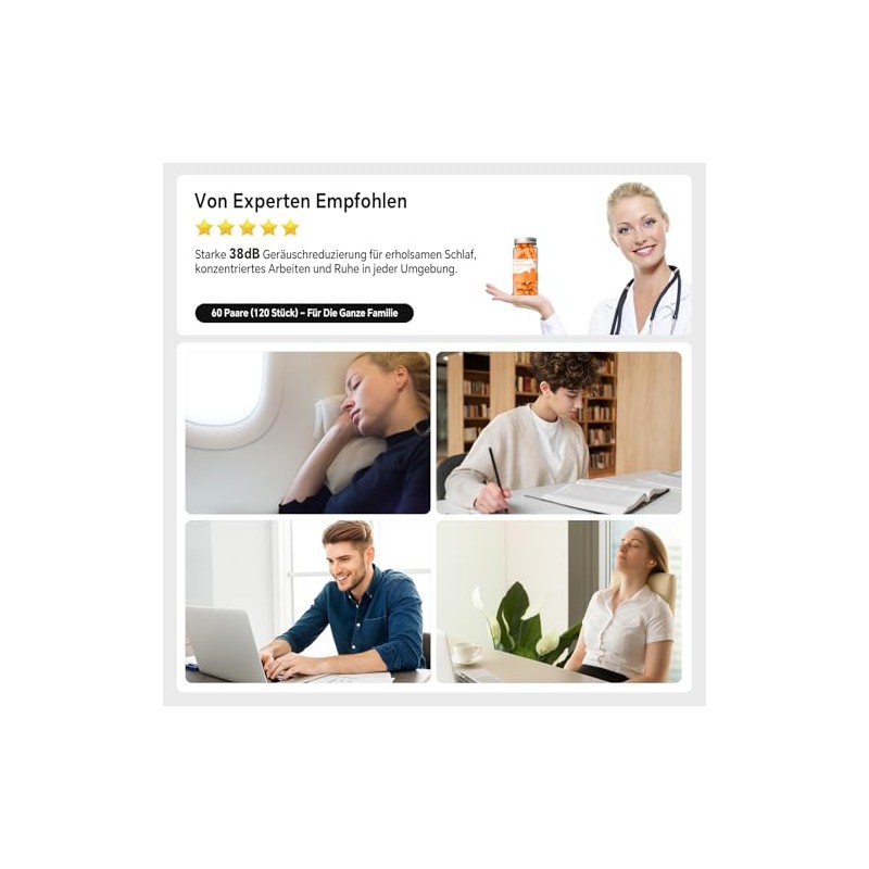 SURFOU Ear Plugs for Sleep 60 Pairs, 38dB Noise Reduction,