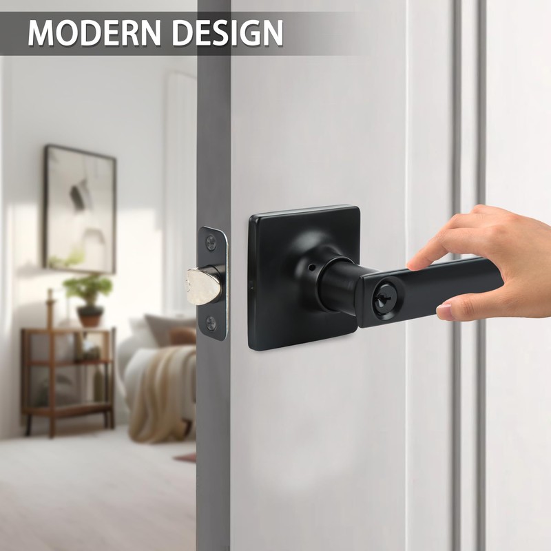 JESSTTI Entry Door Handle Locks with Keys,Square Locking Door Lever