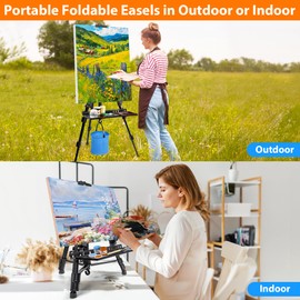 VAIIGO Easel Stand for Painting Artist Easel Stand Adjustable Height 20" to 61" Metal Tripod Art Easels Stand for Painting Canvases Tabletop Floor Art Easel Stand with Tray, Bag, Folding Keg, Black