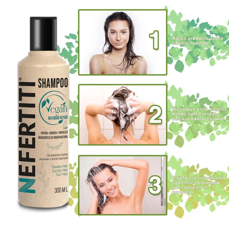 Shampoo Vegan Nefertiti Sin Sal Y Sin Sulfatos Con Keratina