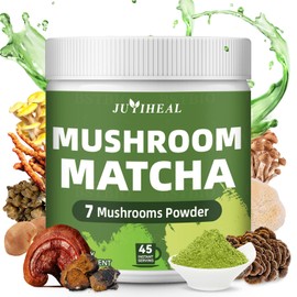 JUYIHEAL Mushroom Matcha 8 Oz | Japanese Ceremonial Matcha Infused with 7 Superfood Mushrooms, MCT Oil, Coconut Milk Powder | Energy, Focus, Digestion, Immunity (45 Servings)