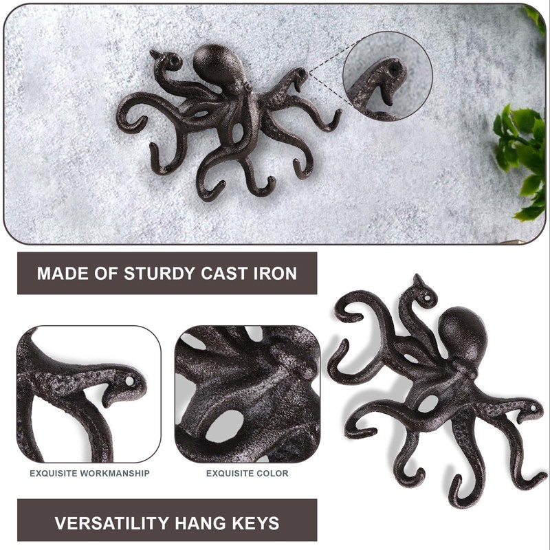 efuturetime Octopus Coat Hooks, Rustic Coat Hooks, Cast Iron Wall