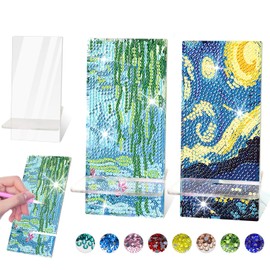 Diamond Painting Phone Holder Kits, 5D Full Crystal Diamond Art Painting Craft Kits Gift for Adult (2 Pack, Water Lily & Starry Night)