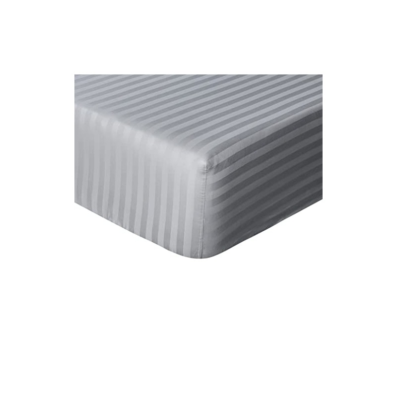 Sleepdown Hotel Quality Fitted Sheet 100% Cotton Satin Stripe Warm