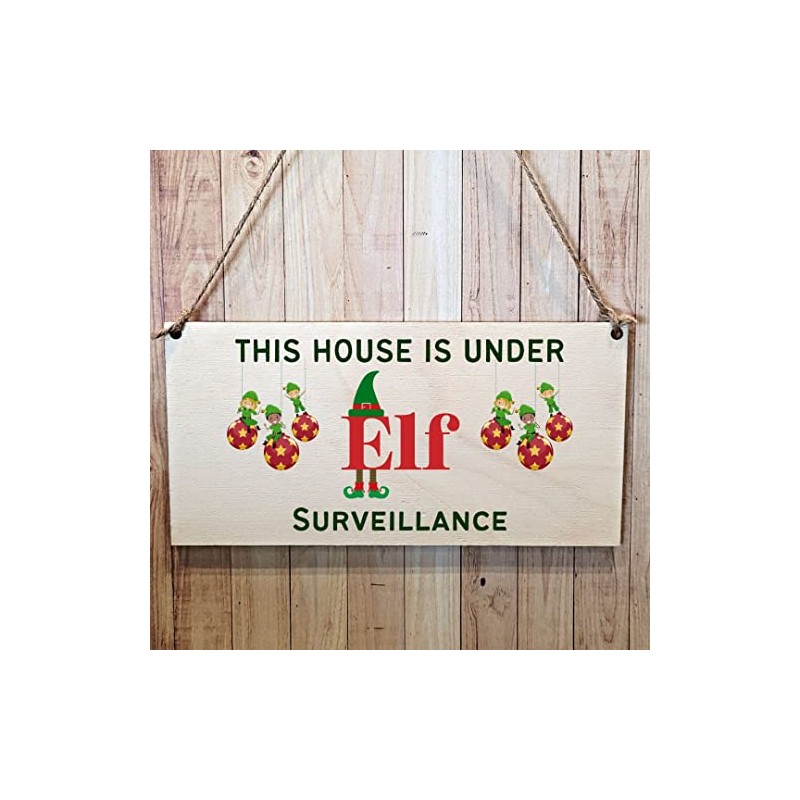 Second Ave Under Elf Surveillance Wooden Hanging Gift Rectangle Christmas