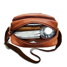 ROYALZ Genuine Leather Shoulder Bag Men's Leather Small 'Phoenix' Modern Vintage Shoulder Bag for Men Leather Bag in Compact Design Messenger Bag Side Pocket Crossbody, Texas brown, Scarf