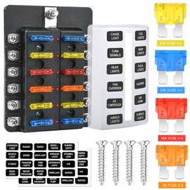 12 Way 12V Fuse Box Blade, 12V Fuse Box with LED Indicator Moisture & Dust Cover - 12 Circuit Fuse Box Bracket for 12V/24V AutoTruck Marine RV Vehicle