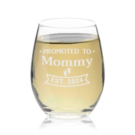Veracco Promoted to Mommy EST 2024 Stemless Glass Funny Announcement Gifts From Daughter or Son to Mom (Clear)